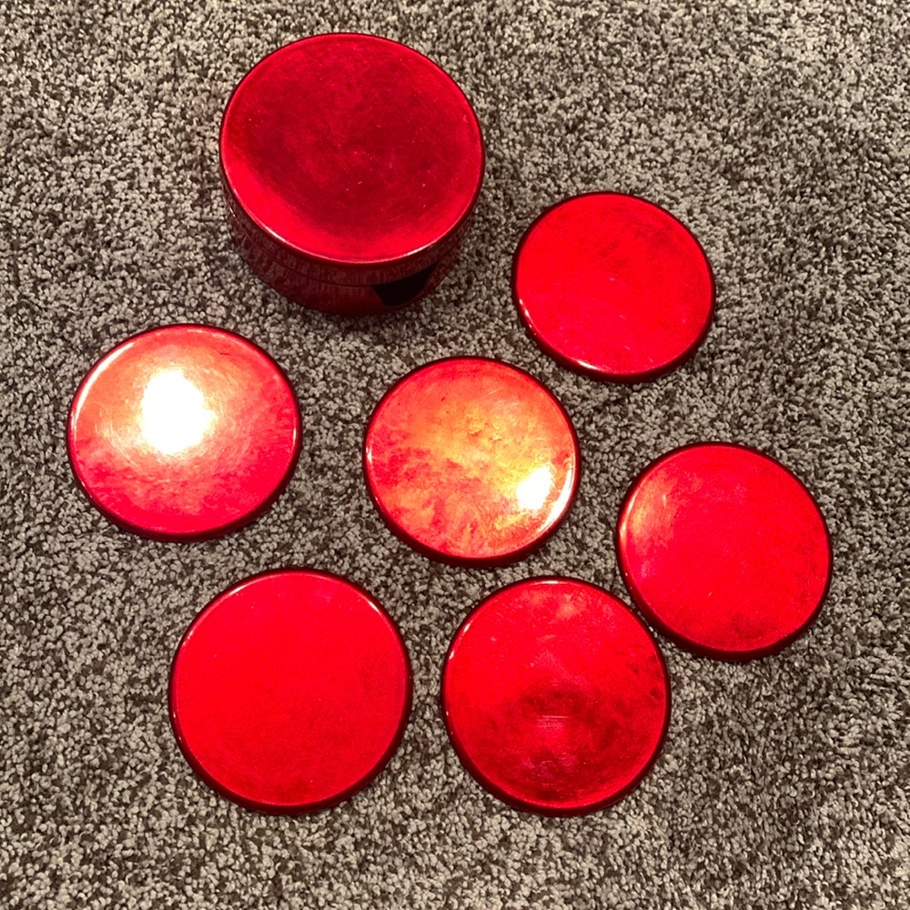Crimson red coaster set, 6 with holder